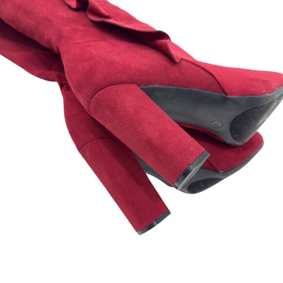 Journee Collection Women Red Knee-High Heeled Boots With Ruffle Detail Size 9 - Picture 4 of 15